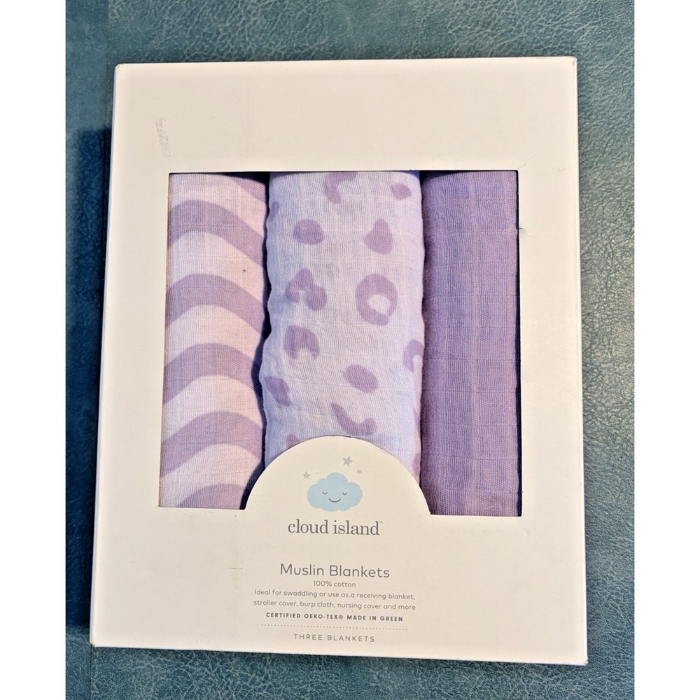 Cloud Island Muslin Blanket 100% Cotton In Purple - 3 Pack